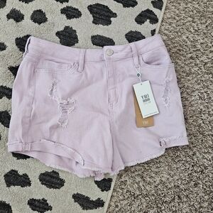 YMI Pastel Purple Distressed Denim Shorts Size 13 / 31